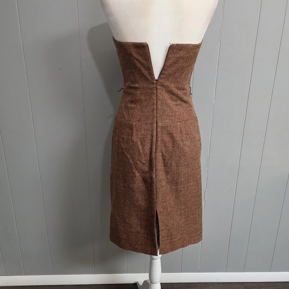 Molly New York Anthropologie Verite Tweed Strapless Rust Brown Dress Size 4 - Picture 8 of 14